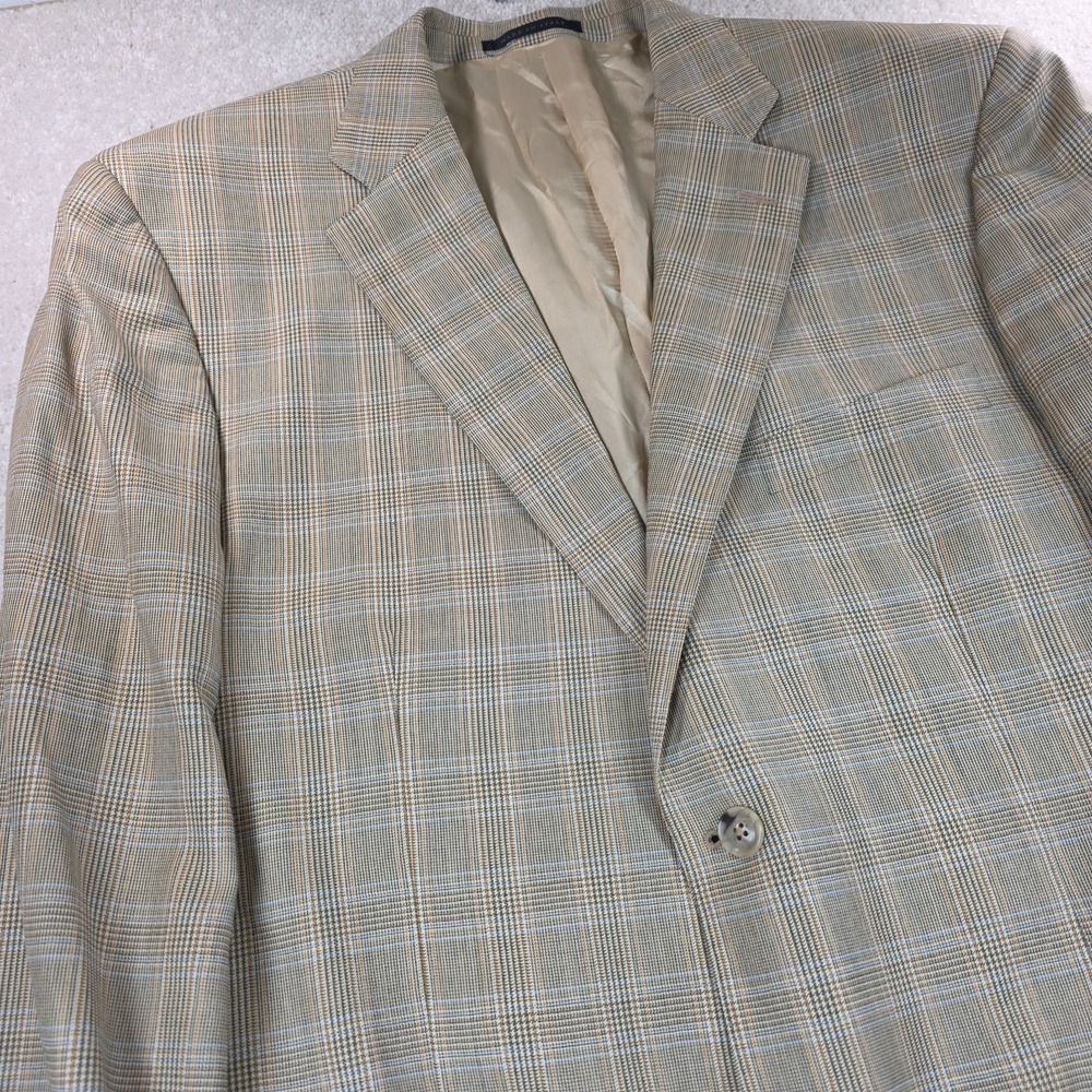 Luigi Bianchi Mantova Sport Coat Blazer Mens 44L Tan Glen Plaid Single-Breasted
